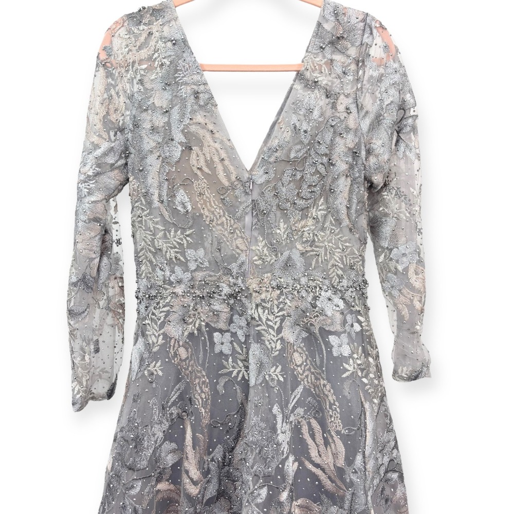 Mac Duggal NEW Gray Long Sleeve Beaded Applique Embroidered Gown $798 - Size 10‎ - Picture 11 of 14